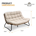 Divanetto due posti Double Papasan con cuscino, in rattan PE per tutte le stagioni e struttura in metallo per interni ed esterni