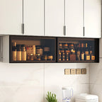 Vetrinetta da cucina a muro con ante in vetro, struttura metallica grigia