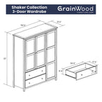 Armadio Grain Wood Furniture Shaker Wood a 3 ante - 60x72x22