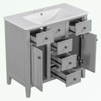 Mobile bagno con lavabo in ceramica, due ante e cinque cassetti