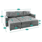 Divano componibile convertibile reversibile con letto estraibile, chaise longue con contenitore nascosto e gambe durevoli