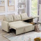 Divano Sezionale Convertibile con Letto Estraibile e Chaise Longue Contenitore Nascosto