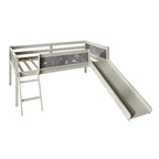 Letto a soppalco basso classico singolo CraftPorch con lavagna, scivolo e scaletta